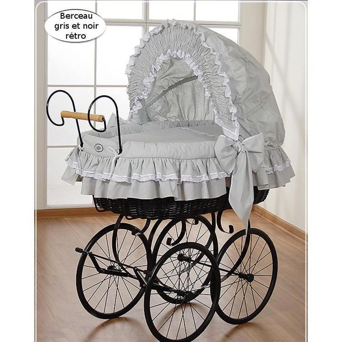 Berceau Bebe Retro Osier Complet Noir Et Gris Cdiscount Puericulture Eveil Bebe