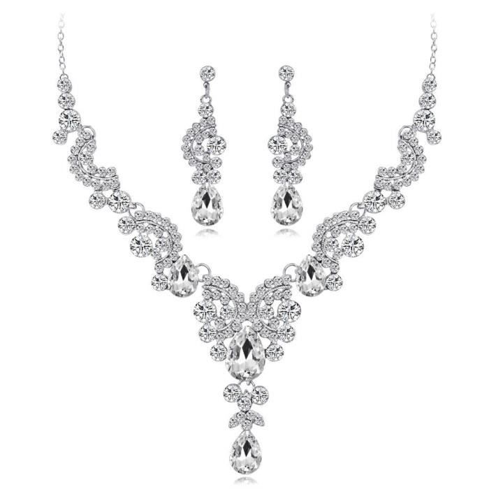 Parure De Bijoux Mariage En Zircone - Collier Et Boucles D'oreilles Triple Hélice Avec 3 Fleurs - Pour Mariée Et Demoiselle D'honneur (or Rose)