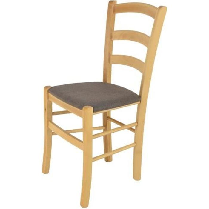 Tommychairs - Chaise cuisine VENICE structure en bois de hêtre peindré en naturelle et assise en tissu couleur chevreuil