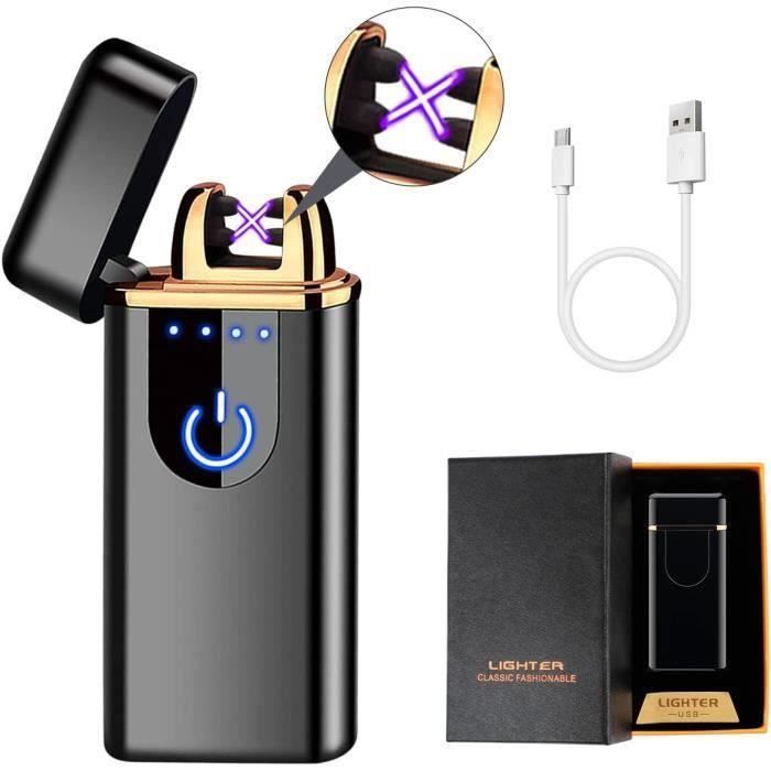 Lot de 2 briquets électriques à arc électrique - Allume-feu portable avec indicateur de batterie - Rechargeable via USB - Cadeau unisexe - Noir Lot de 2 briquets électriques à arc électrique - Allume-feu portable avec indicateur de batterie - Rechargeable via USB - Cadeau unisexe - Noir