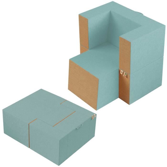 canapé fauteuil pouf praticha en mousse sofa avec repose-pieds 1 places tissu dehoussable et lavable couleur aiguemarine