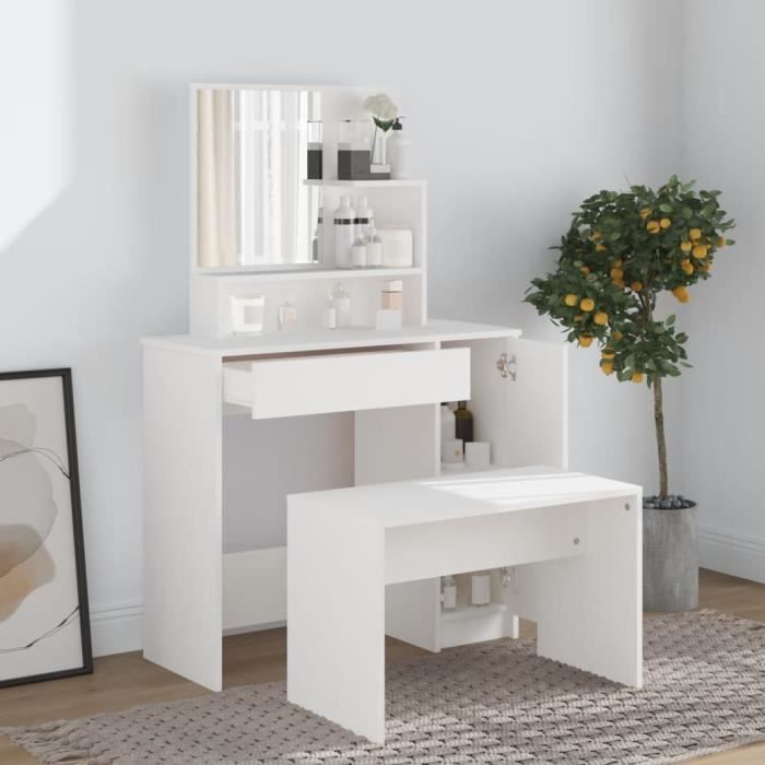 Coiffeuse - CUQUE - Lisa-Boutique - Bois dingénierie - Miroir inclus - 1 tiroir