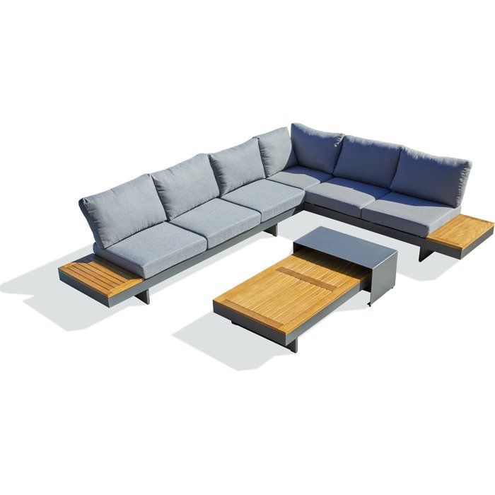 Salon de jardin dangle - Gris anthracite - Bois dacacia / aluminium - 6 places - Vanuatu