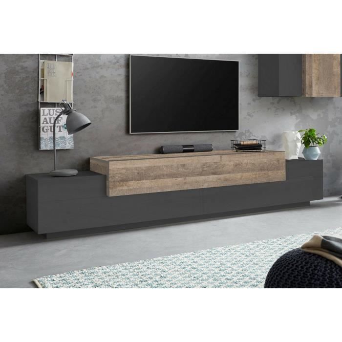 Dmora Meuble TV Nico Buffet bas de salon meuble TV 100% Made in Italy 240x45h52 cm Anthracite et Érable Dmora Meuble TV Nico Buffet bas de salon meuble TV 100% Made in Italy 240x45h52 cm Anthracite et Érable