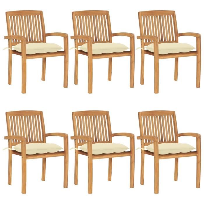 famirosa chaises de jardin empilables avec coussins 6 pcs teck solide-269