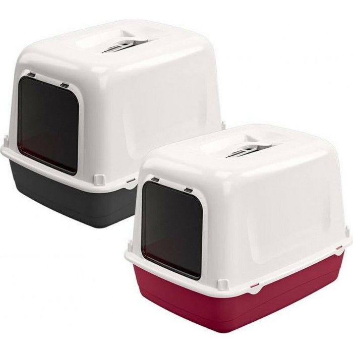 Maison de toilette pour chat Ferplast Litière Fermée pour Chats PRIMA avec  2 filtres à Charbon Anti-odeur Inclus, Porte Foncée et Poignée