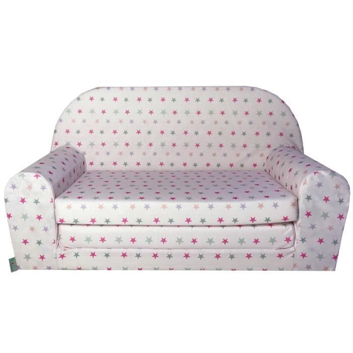 Canapé mousse lit enfant - FORTISLINE - Etoile Rose - Tissu microfibre - Convertible
