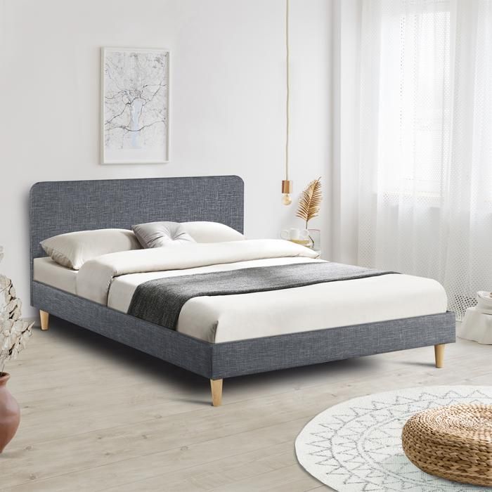 Letto Matrimoniale Scandinavo BALTA – Tessuto Blu Anatra, Misura 160x200 Cm, Design Accogliente