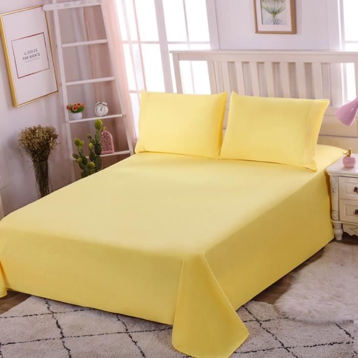 Drap - INSFITY - 200 x 230 cm - Jaune - 100% Coton - Anti-plis