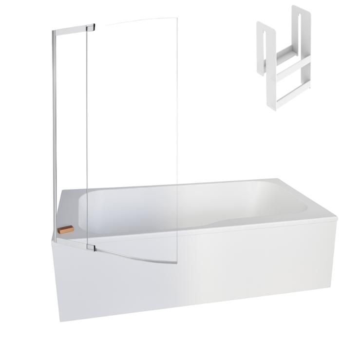 Pack baignoire bain douche 160 x 85 JACOB DELAFON Malice version gauche blanc mat + tablier en angle + pare bain + étagère