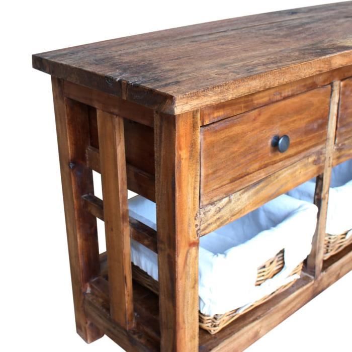 Buffet Bois de récupération massif - KIMISS - Vintage - 100 x 30 x 50 cm - 3 tiroirs - 3 paniers