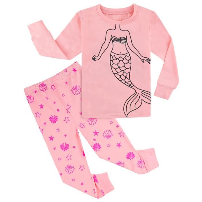MINTGREEN Pyjama Fille Enfant Sir ne Manche longue Coton Rose Rose
