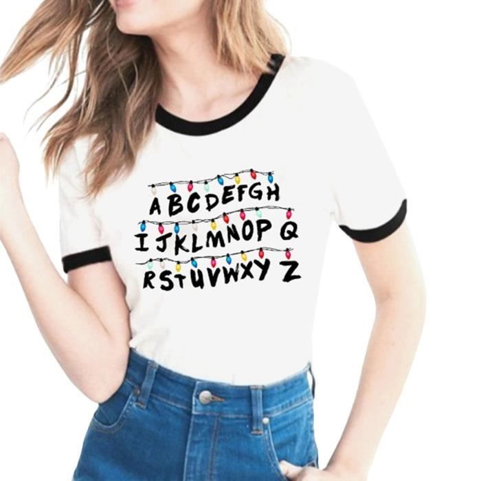 Femme Été Casual Col Rond Lettres Imprimées Stranger Things TShirt Manche Courte Blouse Femme Été Casual Col Rond Lettres Imprimées Stranger Things TShirt Manche Courte Blouse