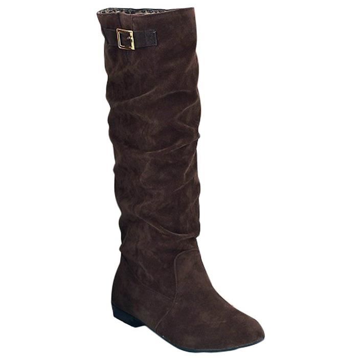 AOOEL Femmes Cuissardes Plates Bas Dames Fermeture Eclair Hiver Decontractee Au Dessus Du Genou Bottes