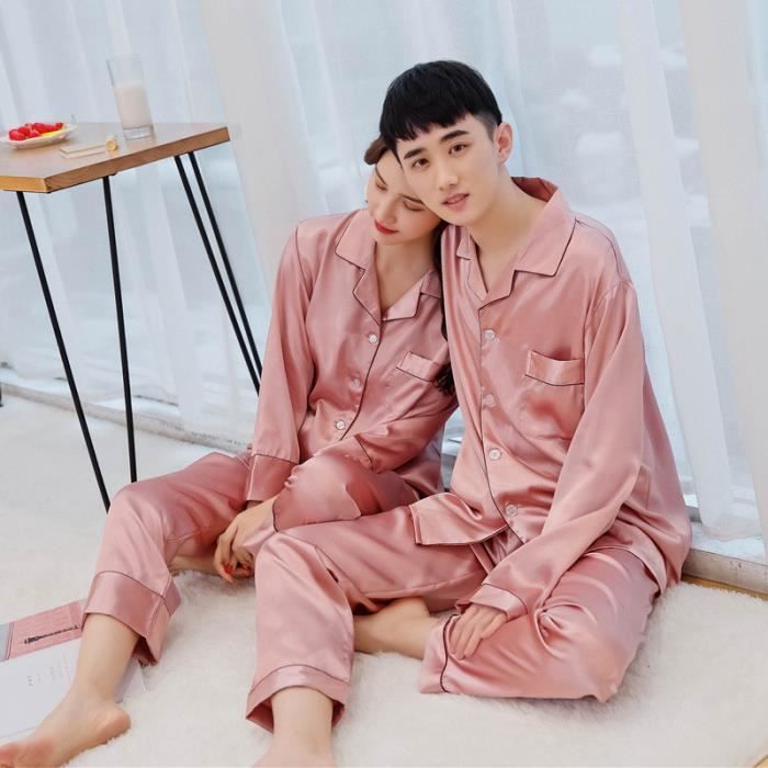 Pyjamas pour femmes Pyjama imitation soie femme ensemble 2 pieces Pyjama manches longues couple printemps ete collection 2020 Cc Cdiscount Pret a Porter