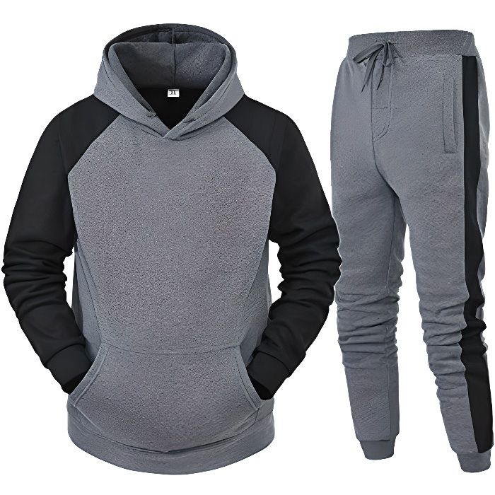 survêtement homme ensemble jogging sweats à capuche et sport pantalons cravate à la taille automne hiver gym jogging sportswear gris
