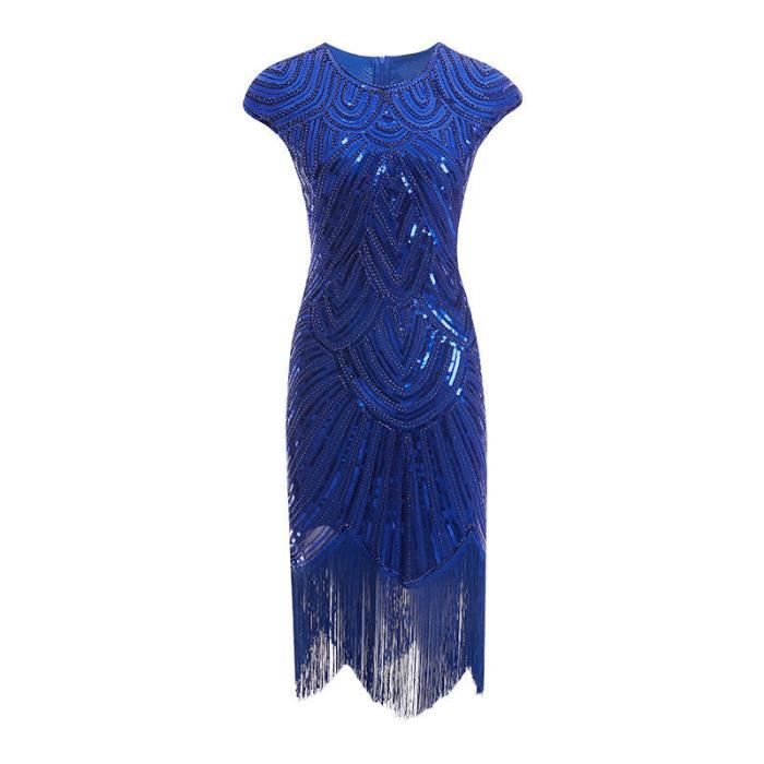 Robe à Paillettes Années 1920 Femme Avec Glands - Robe Moulante Cocktail Soirée Samba Tango Fête