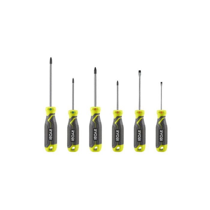 Jeu de 6 tournevis magnétiques RYOBI RHSDS6PC Embouts PH PZ SL Poignées ergonomiques antidérapantes
