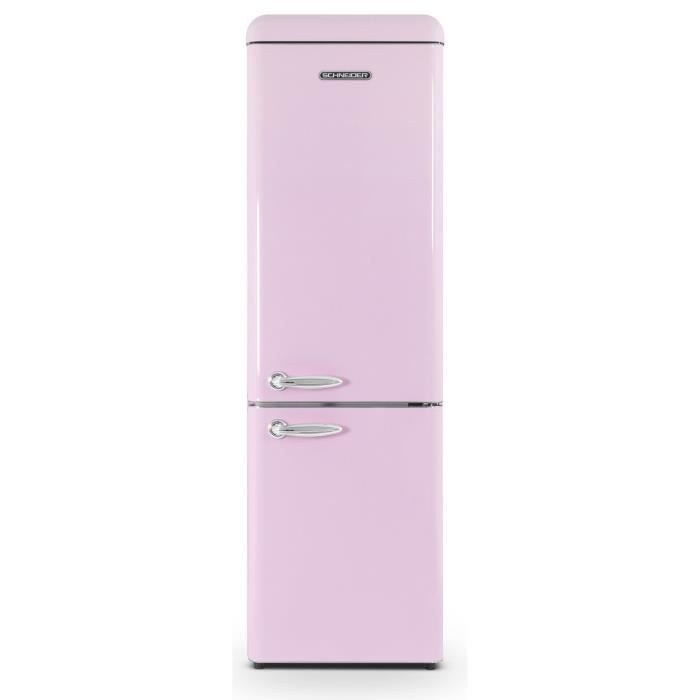 SCHNEIDER - SCCB250VP - Réfrigérateur combiné vintage - 249L (180+69) - Froid statique - Clayettes verre - Rose