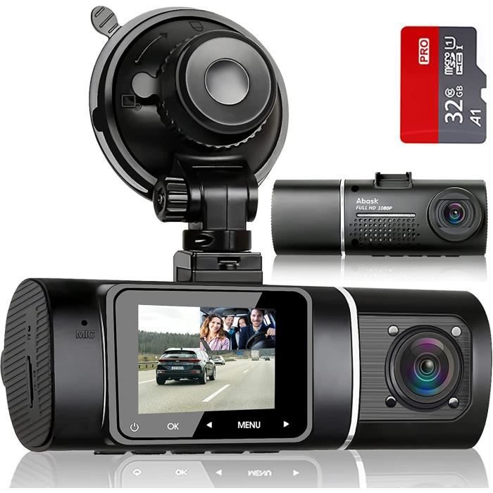 Abask Caméra de Voiture avec 32G Carte SD, 310° Grand Angle Full HD Double 1080P Dash Cam, Capteur G, Enregistrement eoucle, H, 18