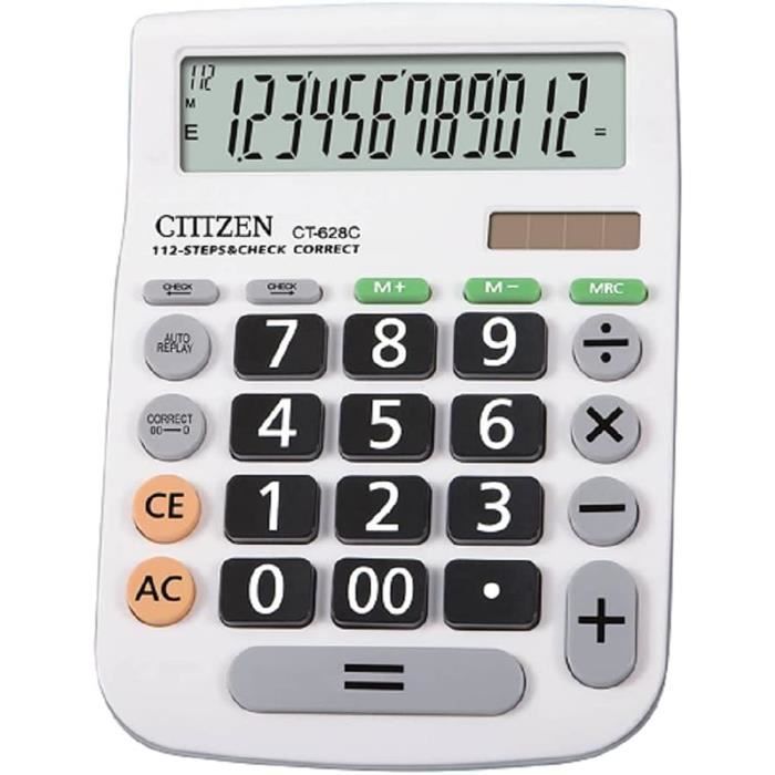 Calculatrice De Bureau OFFIDIX à 12 Chiffres - Double Alimentation (solaire + Pile AAA) - Grand écran, Touches Rondes - Blanc - 12
