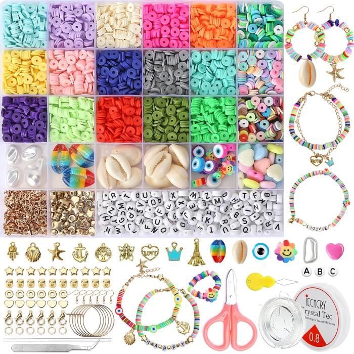 Kit 2064 Perles En Argile + Accessoires | DIY Bijoux Bracelets, Colliers, Lettres Dorées - 7