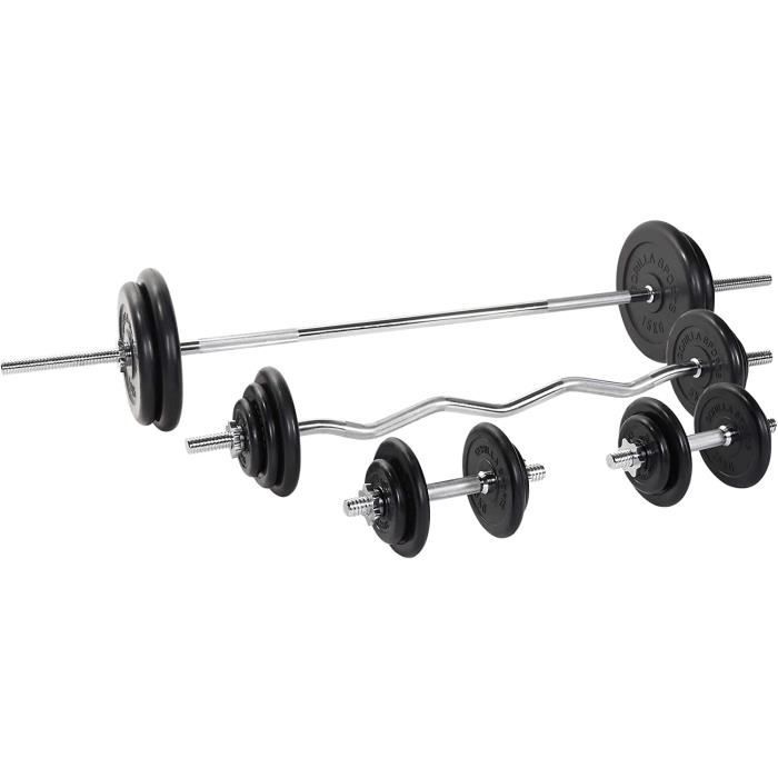 ScSPORTS® Lot d'Haltères - 15-65 kg, Jeu de Barres et Disques de Poids