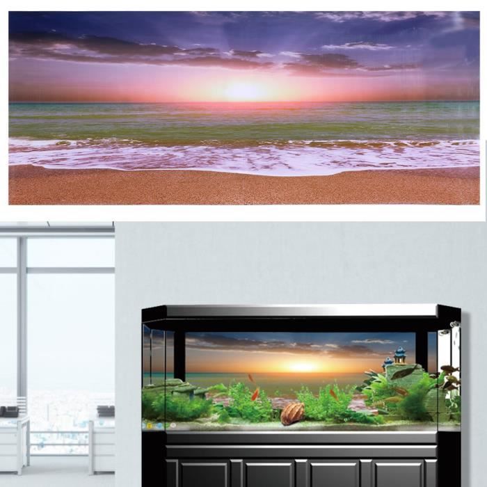 Meilleurs prix pour SURENHAP Affiche pour aquarium Affiche adhésive de coucher de de plage à effet 3D, pour décoration d'aquarium (M) animalerie fond