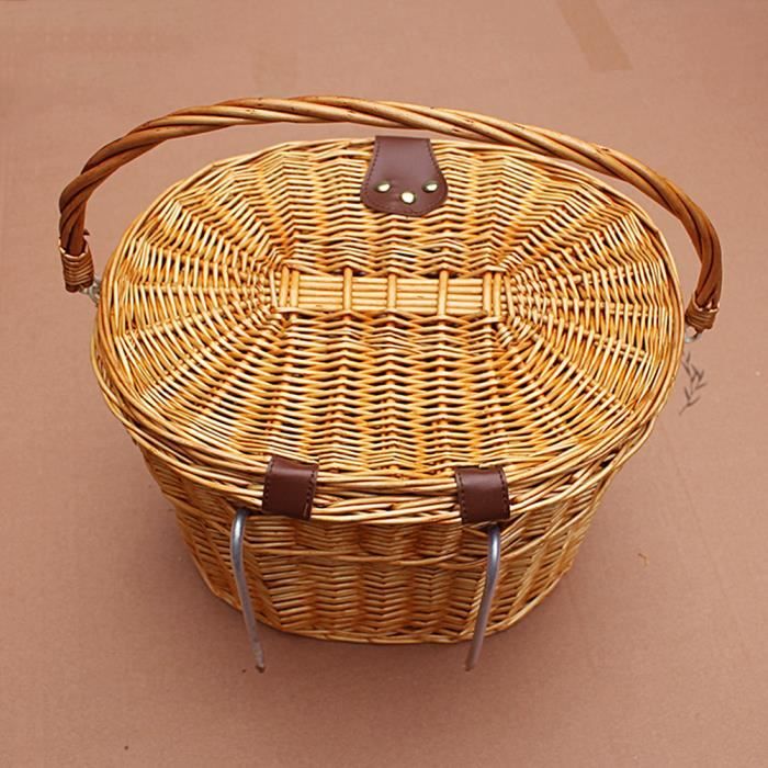 Panier Vélo Ancien En Osier Marron – Fixation Réglable