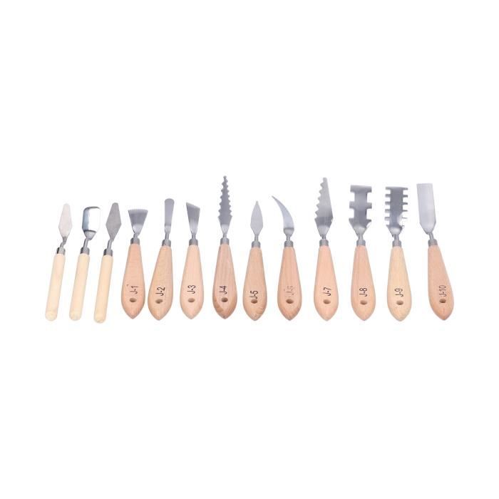 11 Pièces Kit Couteaux à Peinture & Spatules - Acier Inox + Bois, Spatules Acrylique, Palette Peinture, Outils Pour Artistes Débutants & Pros