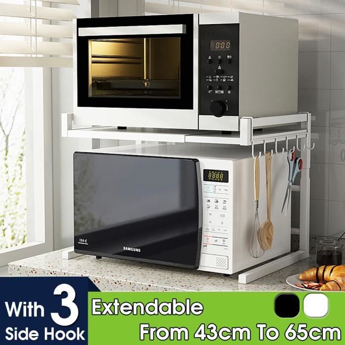 Etagère de cuisine extensible 2 niveaux support micro-ondes VINTEKY - Blanc  - 40-60 cm x 32 cm x 78 cm - Cdiscount Maison