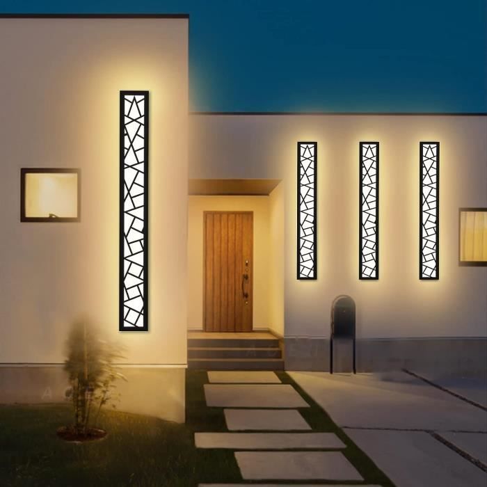 Applique Murale LED Extérieure étanche IP65 - Design Géométrique - 18W, Lumière Chaude 3000K - Longueur 80 Cm - Noir