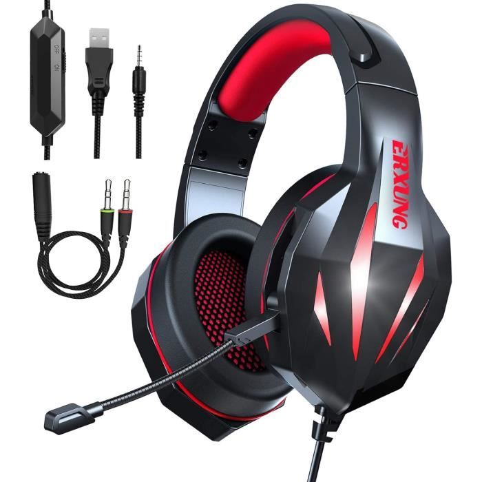 Casque Gamer Ps5 Casque Gaming Pc Avec Micro, Led Lumière, 3.5Mm