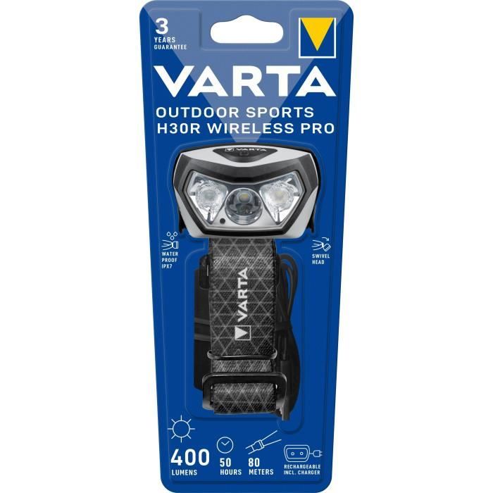 Frontale-VARTA-Outdoor Sports H30R Wireless Pro-400lm-Rechargeable-IPX7-3 modes lumineux-2 couleurs-