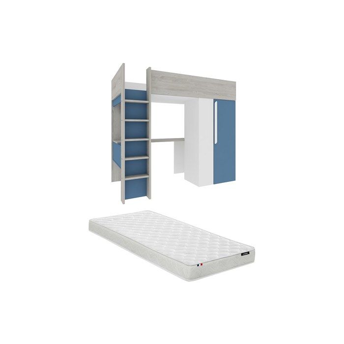 Lit 90 x 200 cm - Lit combine - Lit enfant- Bureau et bibliothèque