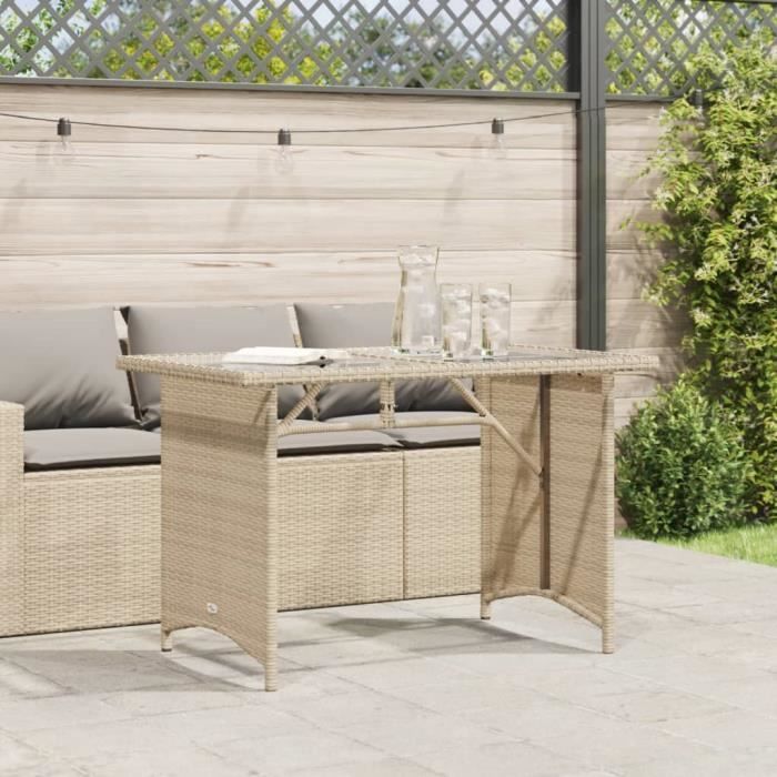 Table de jardin avec dessus en verre beige 110x68x70 cm rotin (Beige) Ty6353 tout neuf Cyanshop