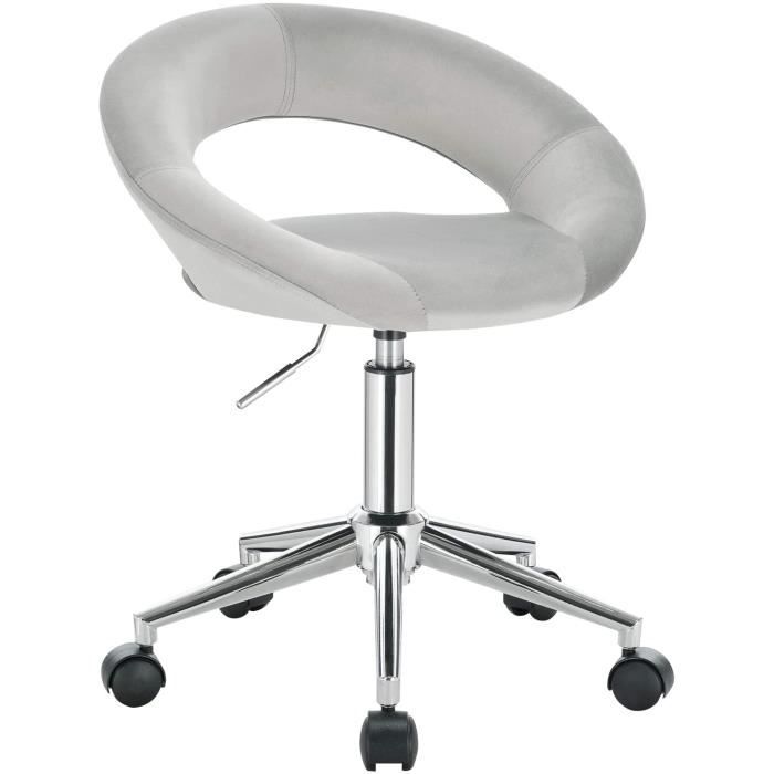 woltu chaise de bureau en velours, tabouret de bureau à roulettes réglable pivotant,tabouret de travail, gris clair