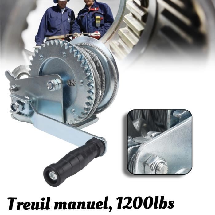 Treuil Manuel 1500 Kg - Câble Acier 10 M - Pour Camion, Remorque, Bateau - Poignée Caoutchouc - 3