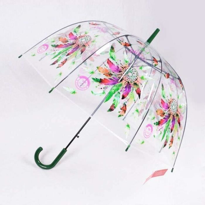 Parapluie Transparent En Forme De Dôme Cage à Oiseaux - Longueur Canne, Bordure Design, Visibilité Optimale, Protection Vent Et Pluie