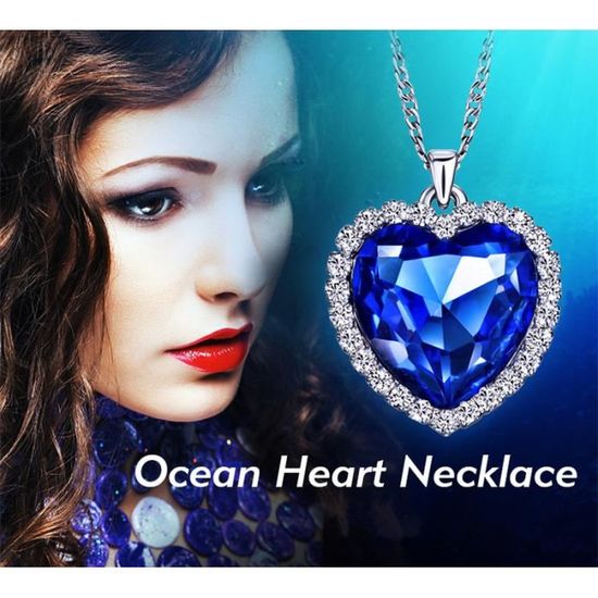 De L'océan Bijou Vrai Collier Pendentif 'Cœur De L'Océan' - Inspiration Titanic, Bleu Foncé Cristal, Chaîne Déclaration - Neuf Avec étiquettes Le Vrai - Foto 8