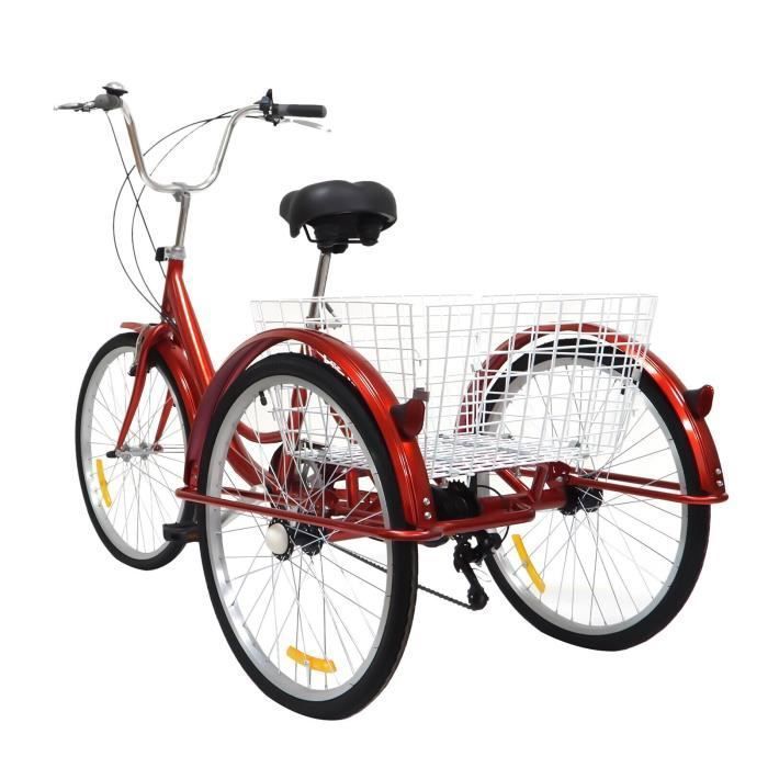 24 POUCES TRICYCLE Adulte 3 Roues Tricycle 6 Vitesses Avec Panier