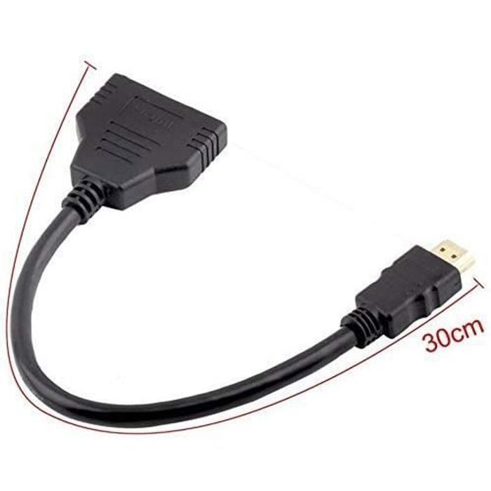 Splitter HDMI 1 Vers 2 - Adaptateur Mâle Vers Double Femelle, 1080p, Pour TV, Projecteur, Moniteur - 30 Cm