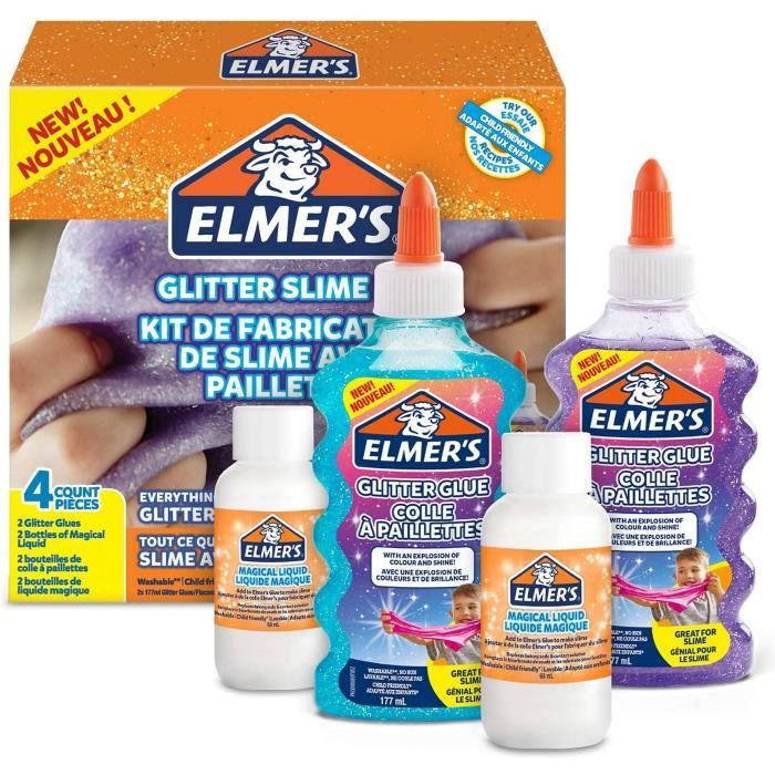 ELMERS Kit de fabrication de slime paillet, 2 flacons de colle   paillettes de 177 ml, 2 flacons de liquide magique de 68 ml - Cdiscount  Jeux - Jouets