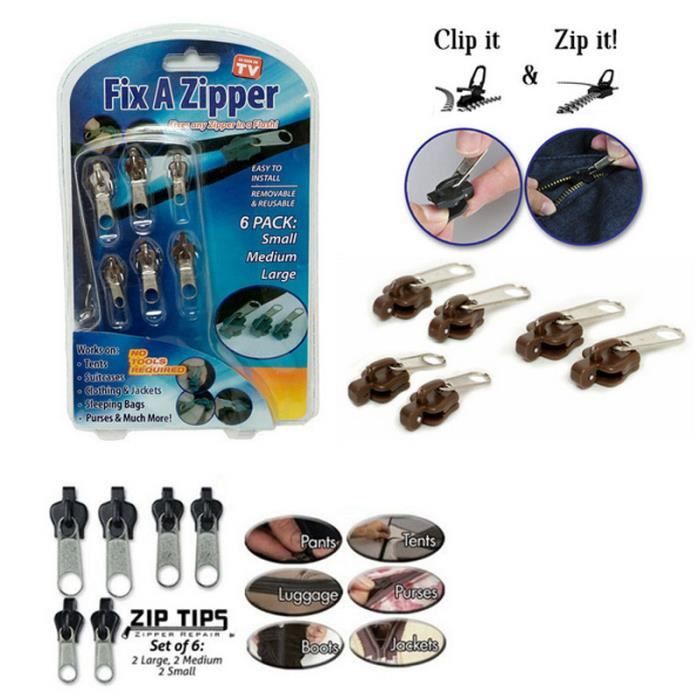 Fixazipper kit de 6 zippers pour réparation fermeture éclair amovible veste manteau