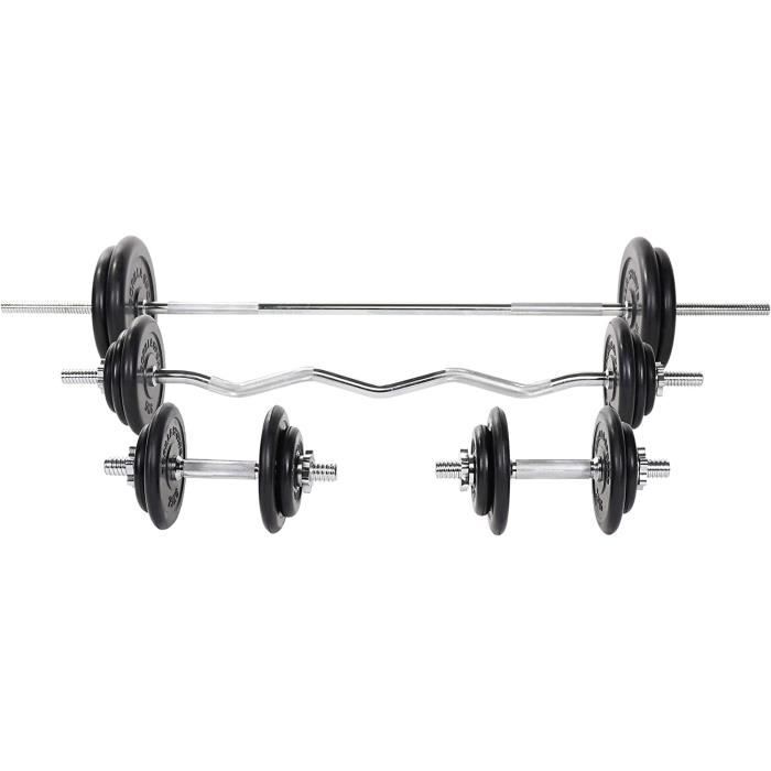 GORILLA SPORTS Set D'Haltères Courts 20kg Ou 30kg - Barres 30mm Avec Disques Plastique Et Fermeture Étoile