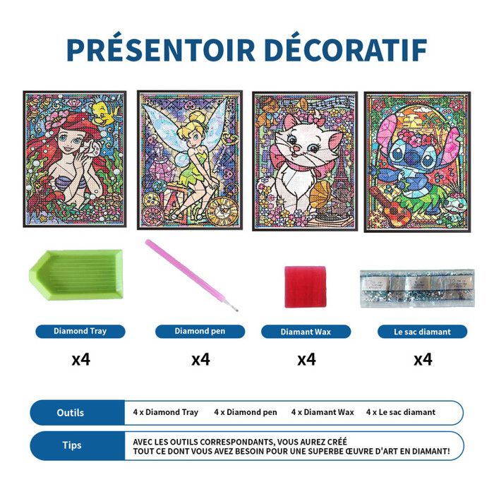 Kit Diamond Painting Enfant 4 Motifs Animaux - 15x15cm - 5D Strass Acrylique - Activité Manuelle Créative