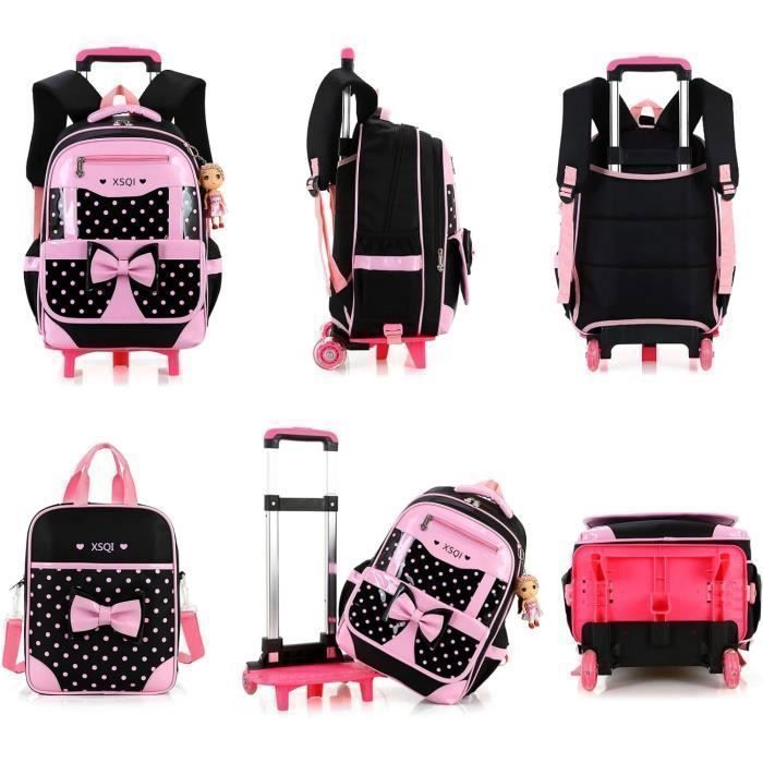 Sac à Dos à Roulettes Pour Fille Primaire - Modèle Cybel Licorne - Polyester Renforcé, Bretelles Matelassées - Tons Rose & Bleu