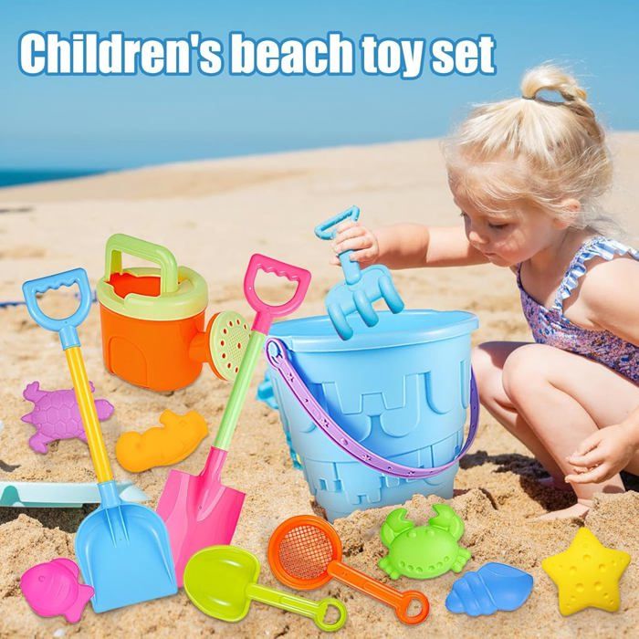 Sanlebi Set De Plage Enfant – Seau, Roue à Eau, Moules Sable, Tamis, Sac Filet – Jeux Bac à Sable Intérieur/Extérieur