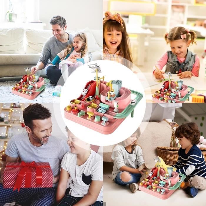 Circuit Voiture Enfant 2 En 1 - Avec Boîte Rangement, 6 Voitures, Piste U Et Circulaire