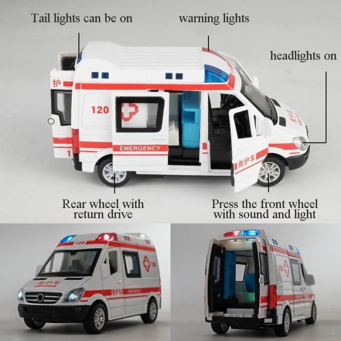 Modèle de voiture d'ambulance, jouet, modèle de voiture, simulation, son et  lumière, cadeaux pour enfants, 1:34 - sous pression et véhicules jouets